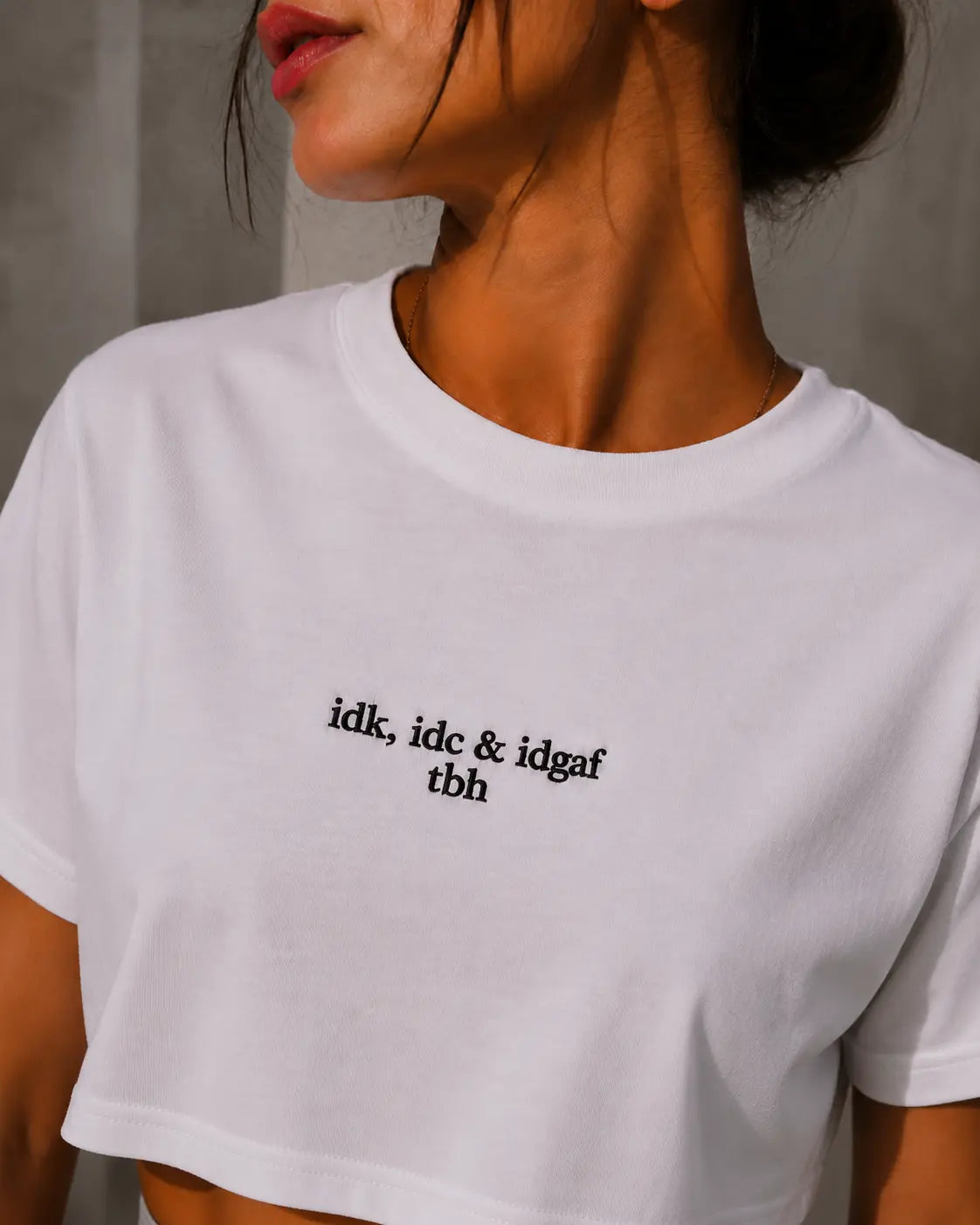 IDK, IDC & IDGAF TBH cropped graphic tee by Kindly Rude