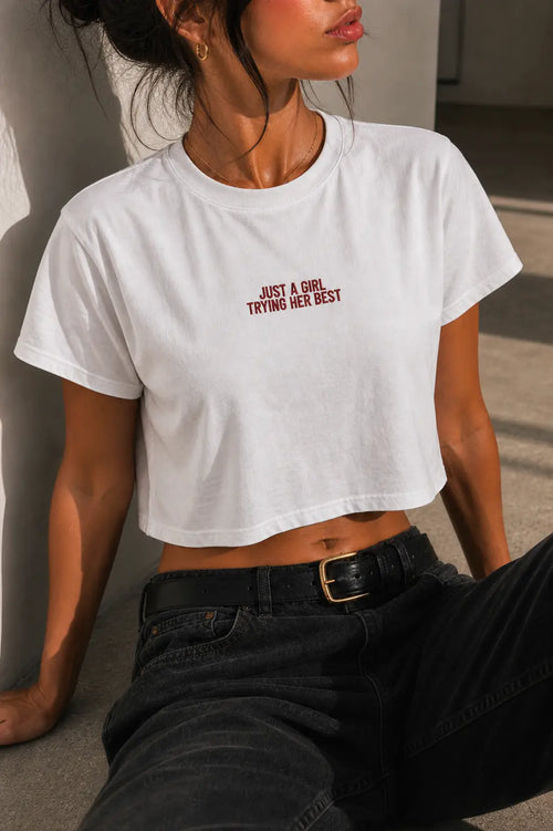 Just A Girl Trying Her Best cropped graphic tee by Kindly Rude
